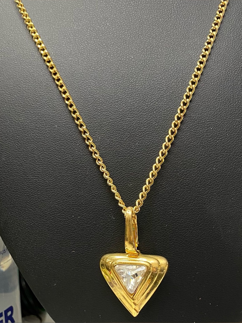 Vintage Swarovski S.A.L. Crystal Necklace Gold Tone Trillion Triangle Pendant